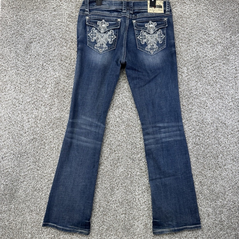 La Idol Jeans Women's Size 13 35x34 Rhinestones Back Pocket Flaps Bootcut Denim